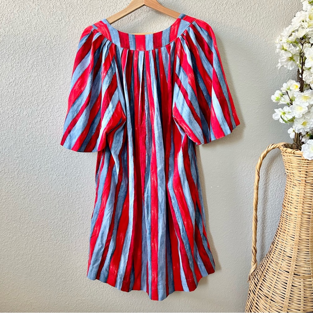 Pomander Place Painterly Stripe Finley Flutter Sleeve Dress Size Small Red Blue - Picture 4 of 6